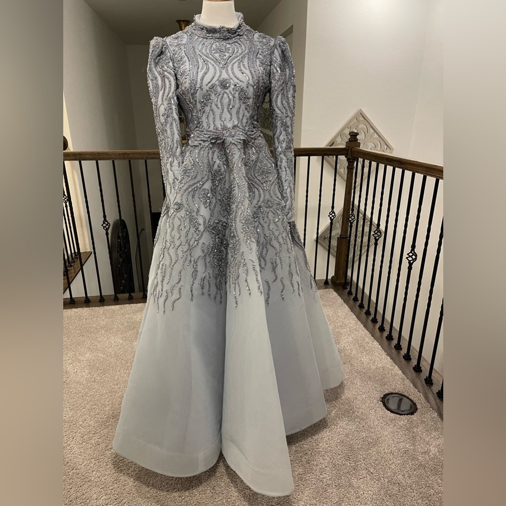 Blue custom sized dress from turkey corset back